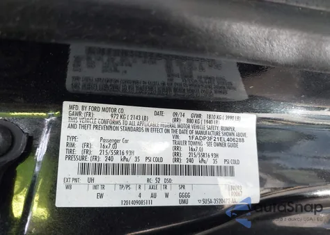 2014 Ford Focus Se z USA, uszkodzony, nr VIN 1FADP3F21EL406288